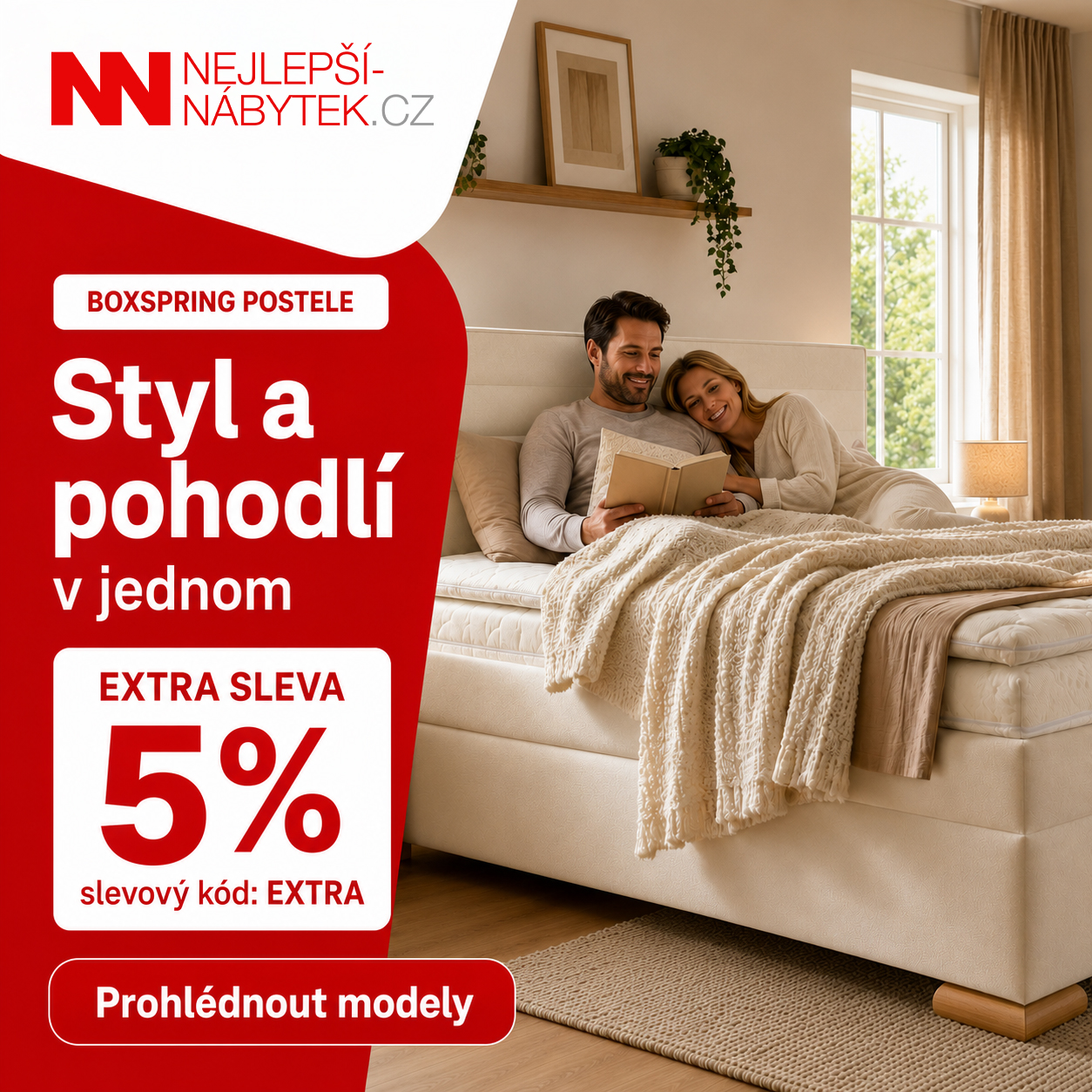 Boxspring postel se světlým čalouněním