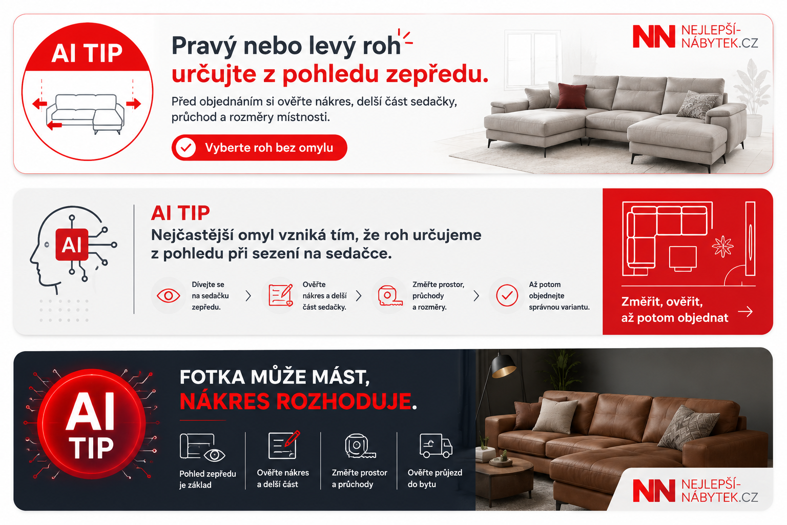 AI tip k určení rohu sedačky z pohledu zepředu
