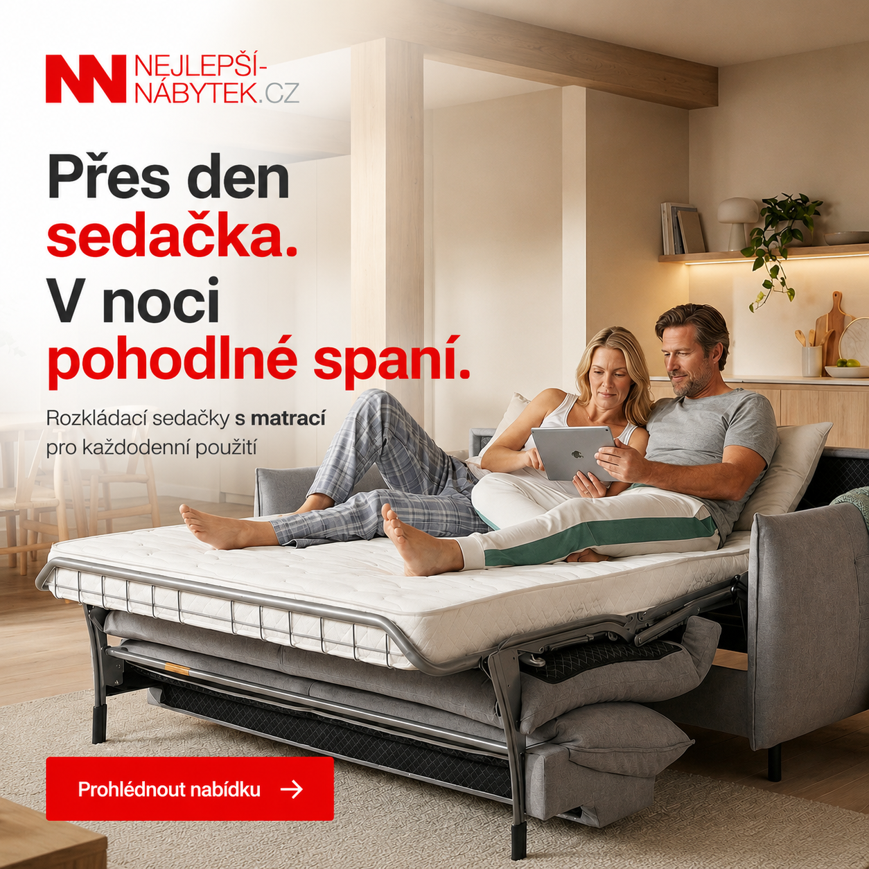 Rozkládací sedačka přes den a pohodlné spaní v noci