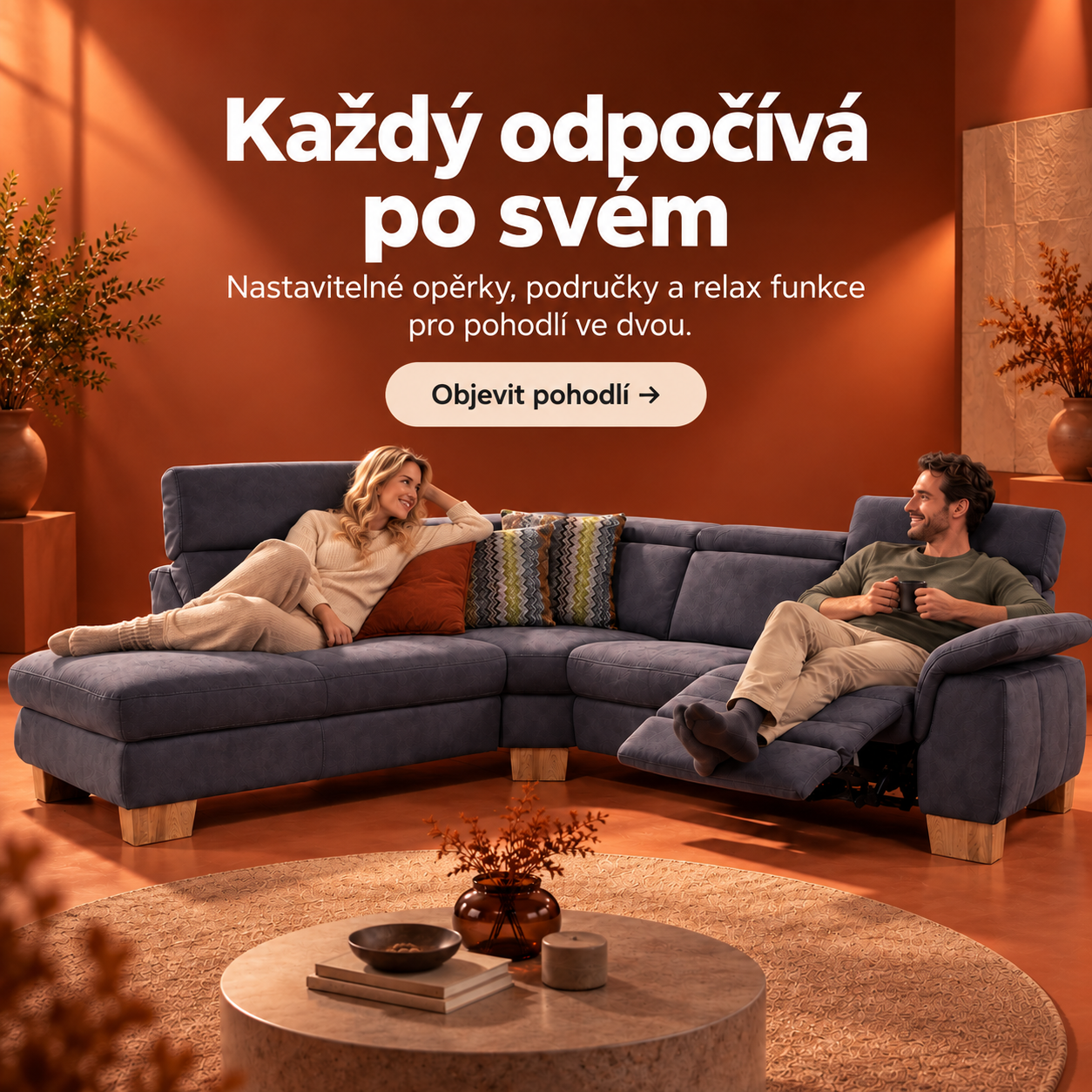 Sedací souprava s relaxační funkcí pro dva