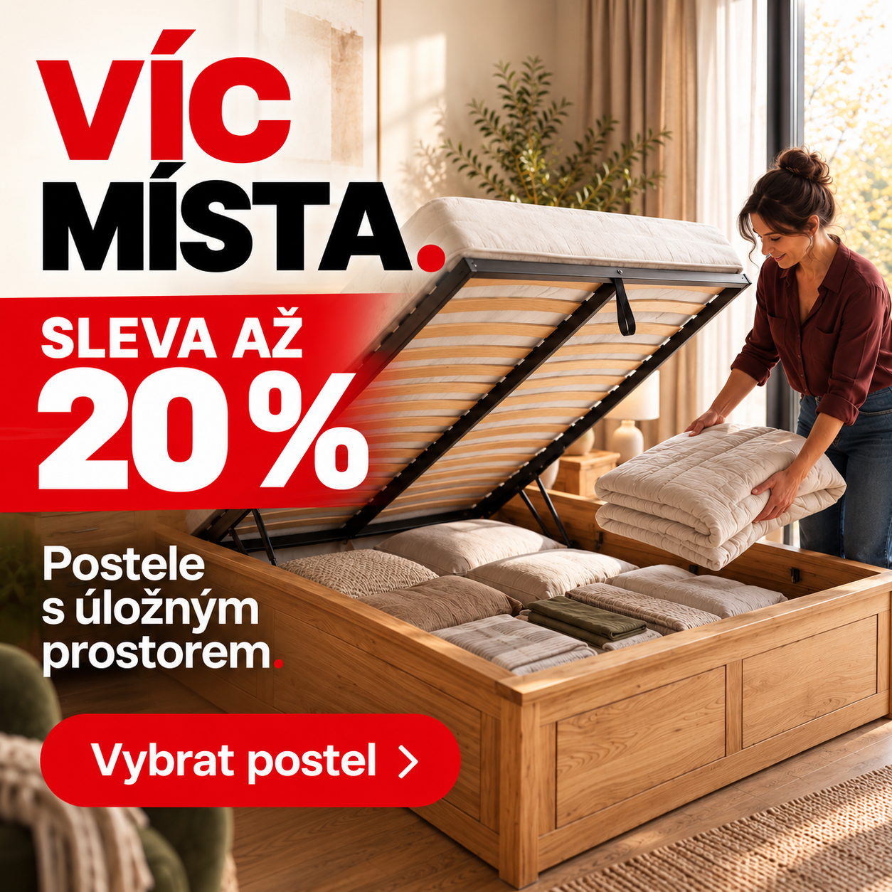 Akční nabídka postelí s úložným prostorem se slevou až 20 %