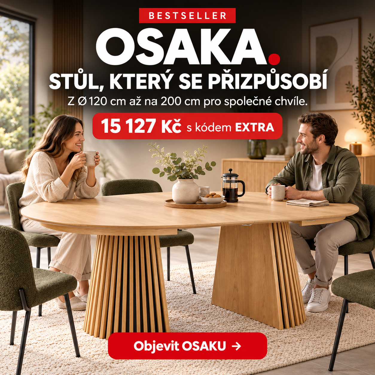 Rozkládací jídelní stůl OSAKA v přírodní jídelně