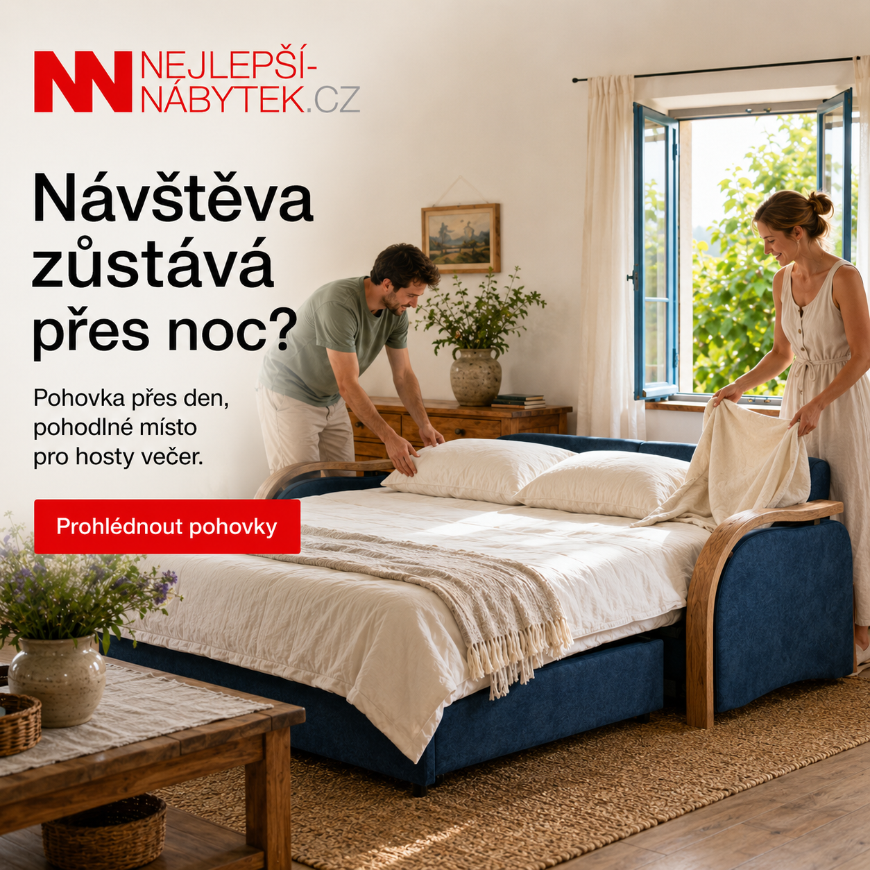 Rozkládací pohovka jako pohodlné místo pro hosty přes noc