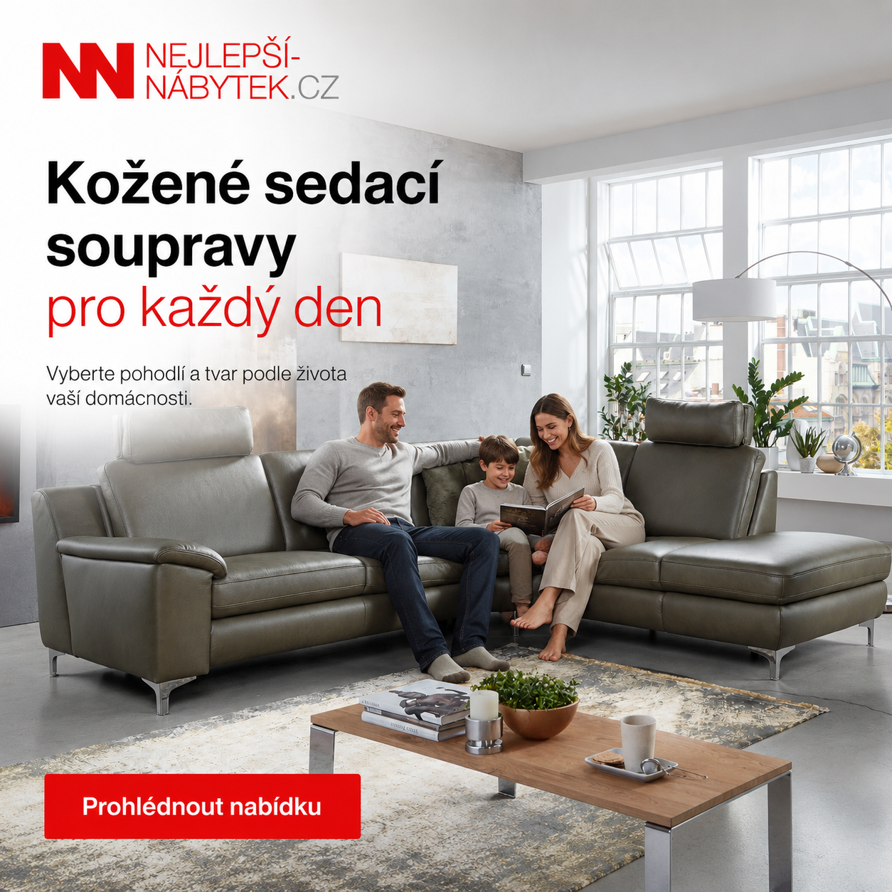 Kožen&aacute; rohov&aacute; sedac&iacute; souprava v modern&iacute;m interi&eacute;ru