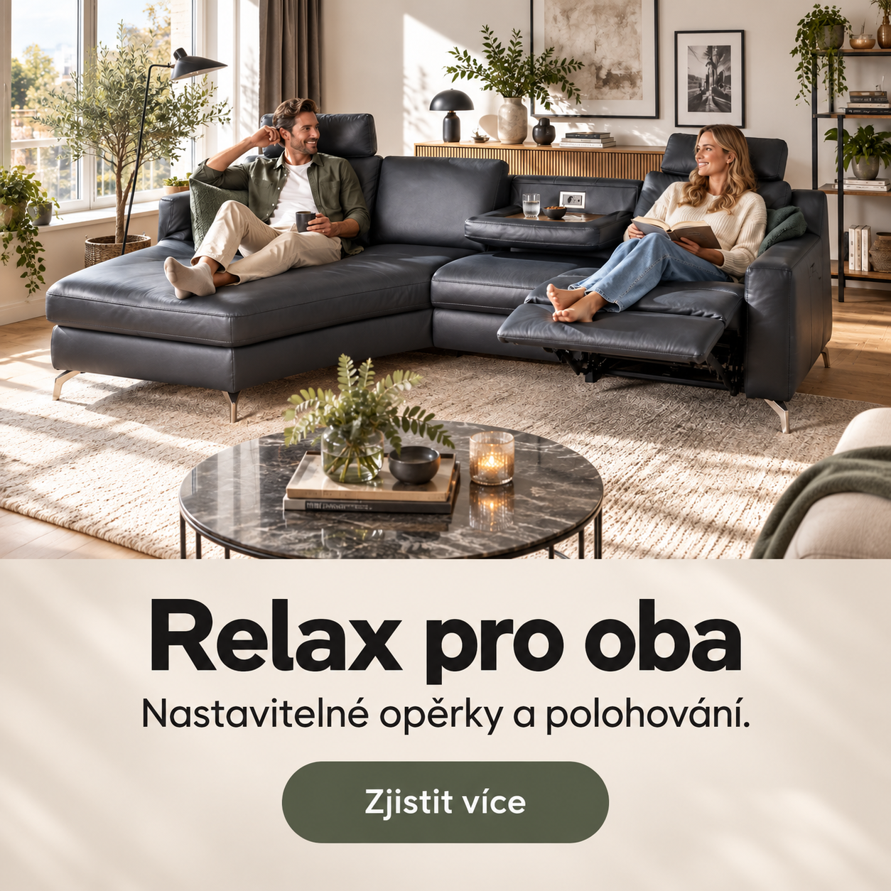 Relaxační sedací soupravy s nastavitelnými opěrkami