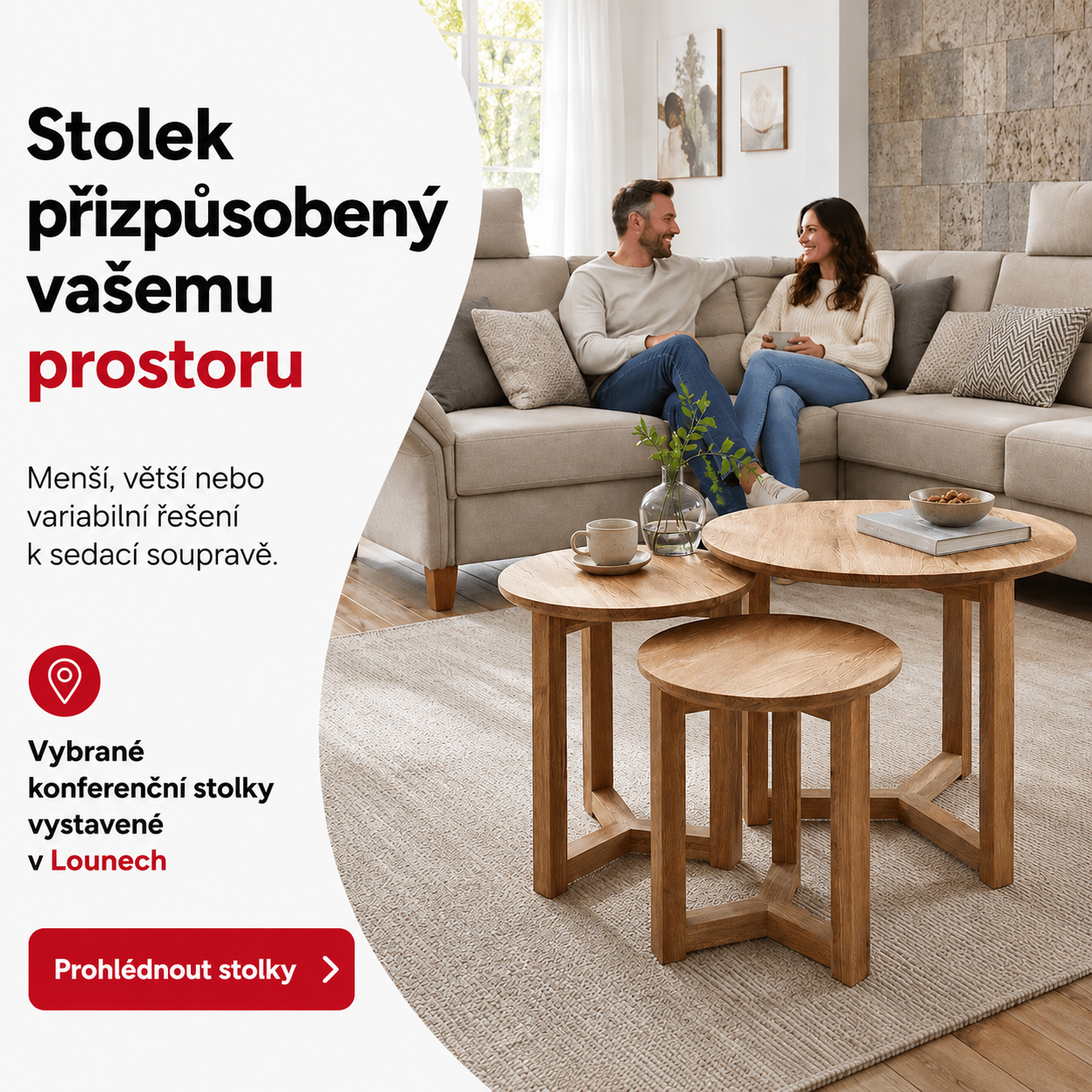 Konferenční stolky přizpůsobené prostoru