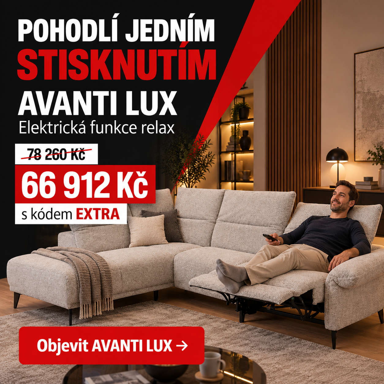 Rohová sedací souprava Avanti Lux s elektrickou funkcí relax