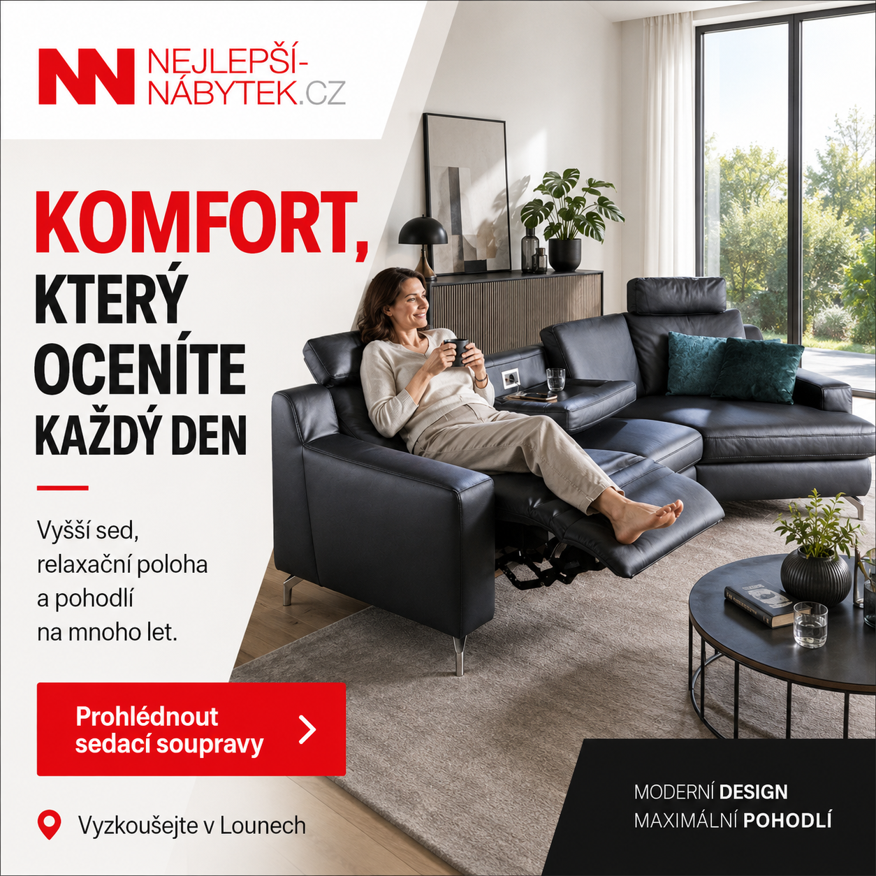 Komfortní sedací souprava s relaxační funkcí