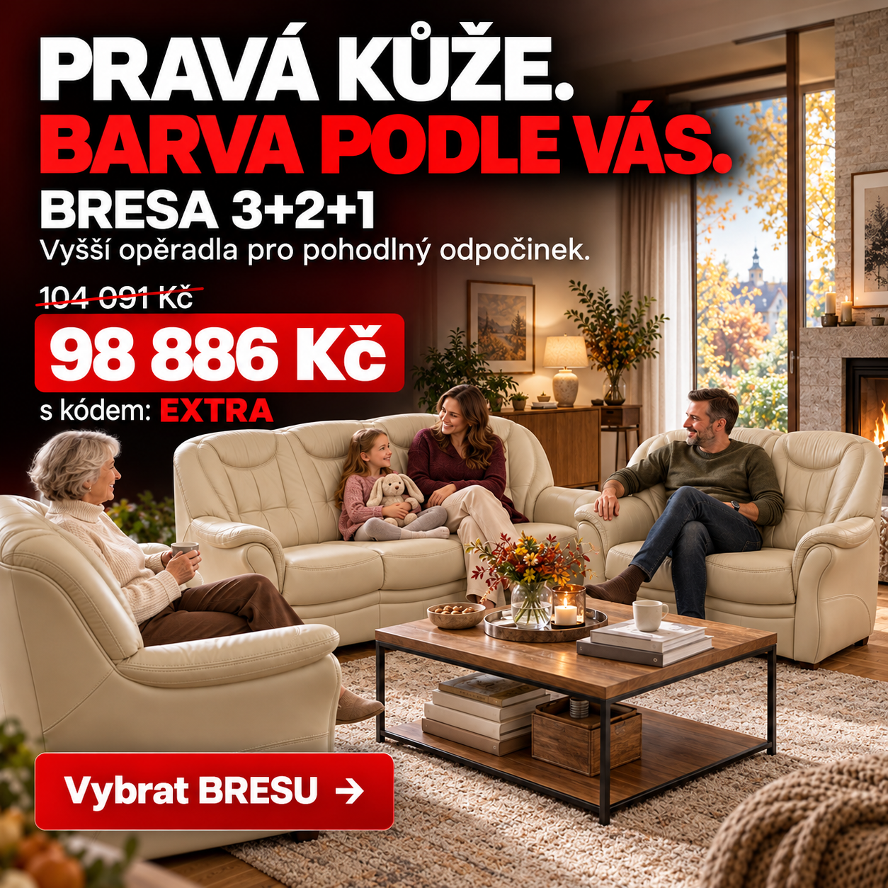 Nabídka kožené sedací soupravy BRESA 3+2+1