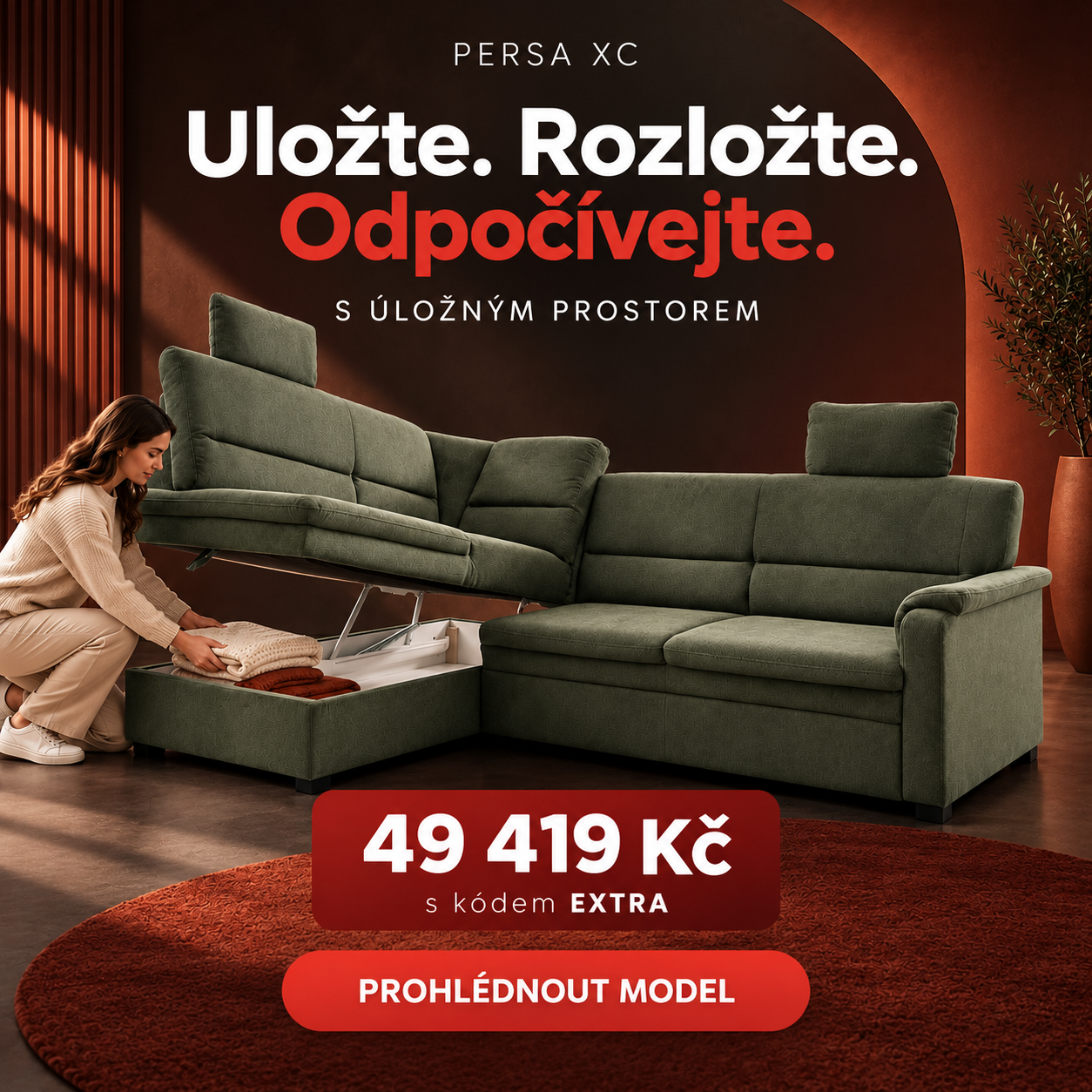 Rohová sedací souprava s rozkládáním a úložným prostorem