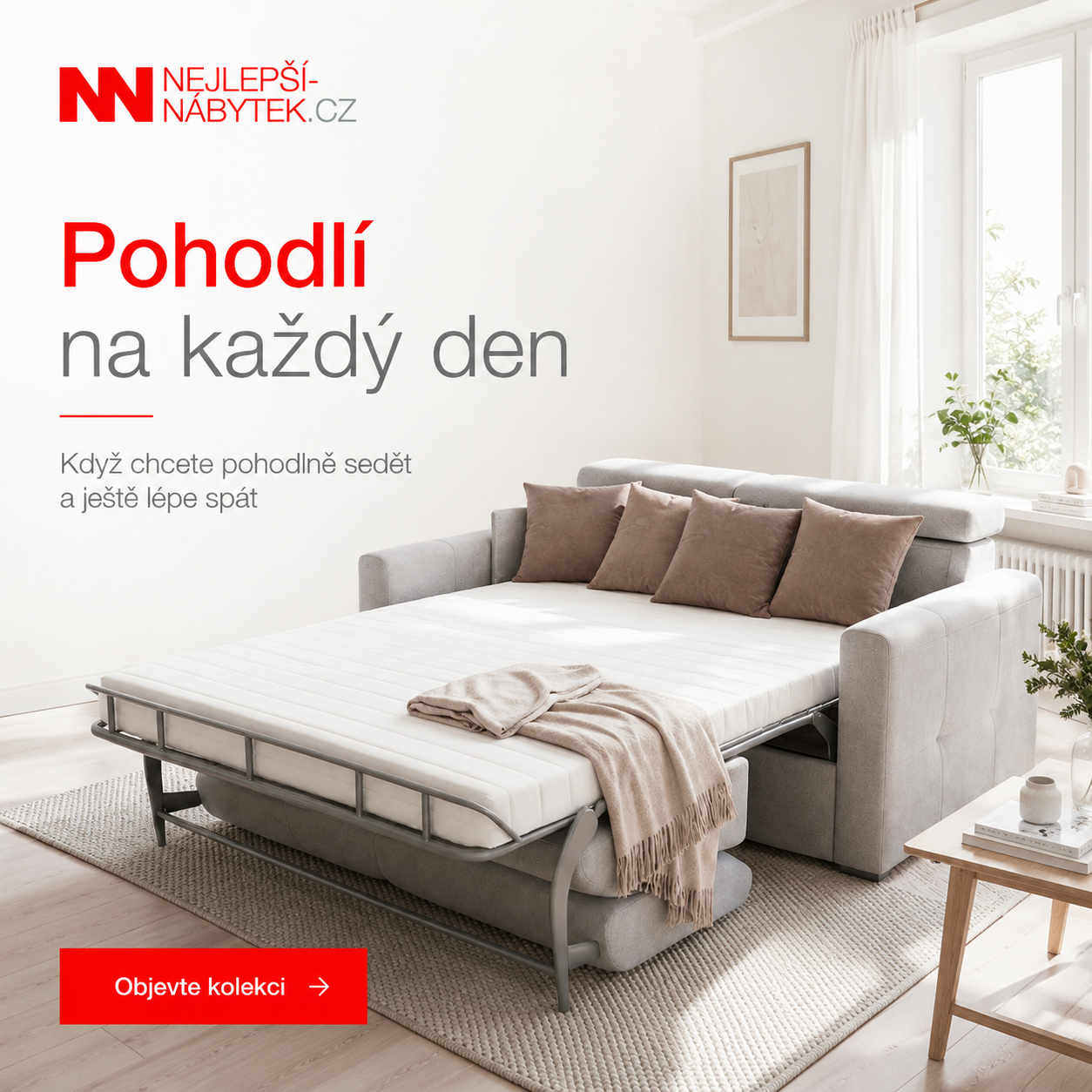 Rozkládací sedačka s matrací v obývacím pokoji