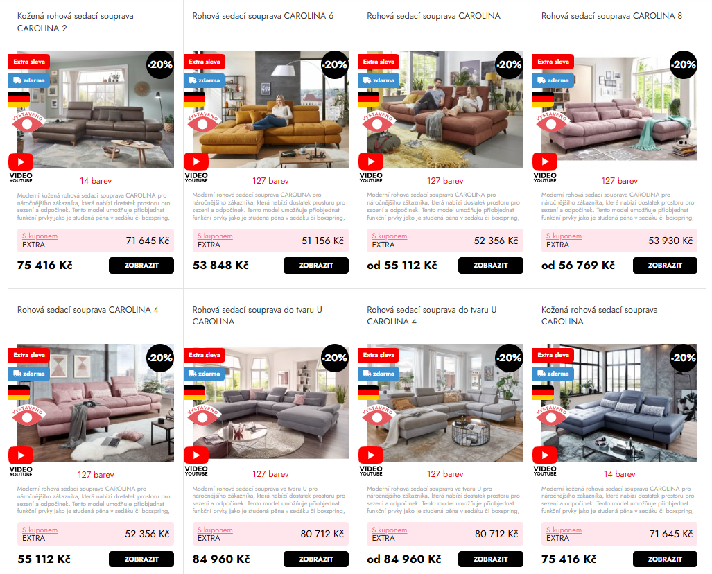 Sedací souprava CAROLINA se slevou 20 % a extra slevou 5 %