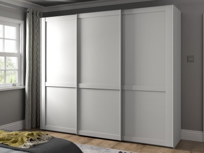 Šatní skříň s posuvnými dveřmi MARLOW, 3-dveřová – 250 cm, bílá
