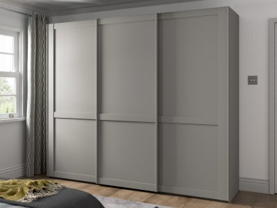 Šatní skříň s posuvnými dveřmi MARLOW, 3-dveřová – 250 cm, Kieselgrau