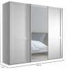 Šatní skříň s posuvnými dveřmi MARLOW se zrcadlem, 3-dveřová – 250 cm, bílá