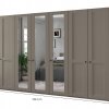 Šatní skříň MARLOW, 7-dveřová se 3 zrcadly – 350 cm, Kieselgrau