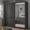 Šatní skříň s posuvnými dveřmi MARLOW se zrcadlem – 150 cm, grafit