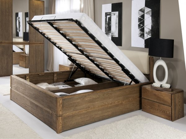 Postel s úložným prostorem včetně roštu 180x200 ATLANTA typ 18 dub pálený, ekokůže Ecru