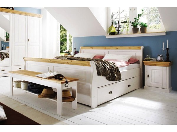 Postel z masivu s úložným prostorem ROM bílá/medová
