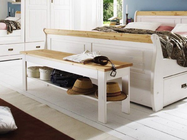 Postel z masivu s úložným prostorem ROM bílá/medová