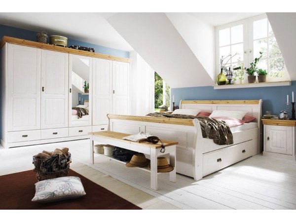 Postel z masivu s úložným prostorem ROM bílá/medová