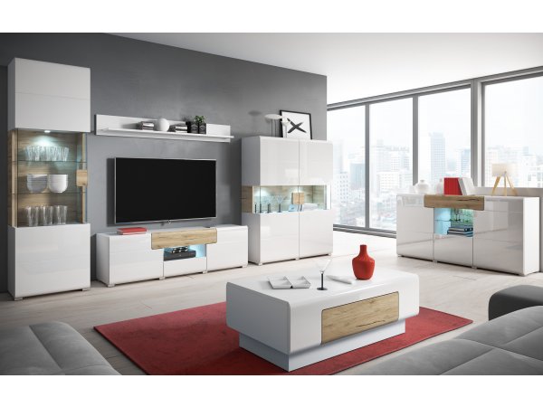 Závěsná vitrína TOLEDO dub San Remo/bílý lesk