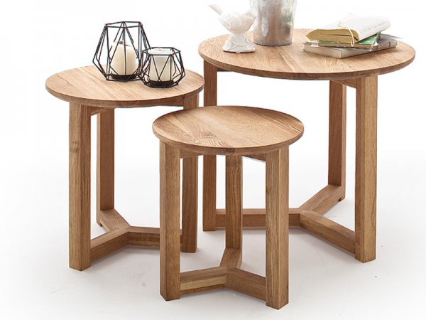 Sada tří konferenčních stolků z masivu FAYE dub přírodní