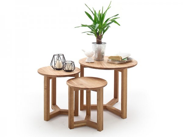 Sada tří konferenčních stolků z masivu FAYE dub přírodní