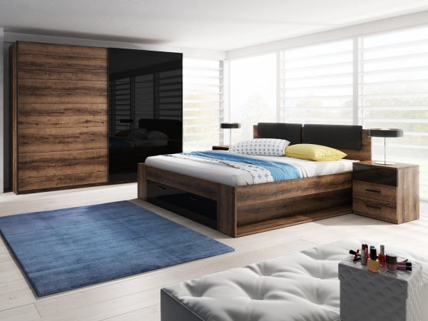 Moderní ložnice GALAXY dub Monastery/černý lesk