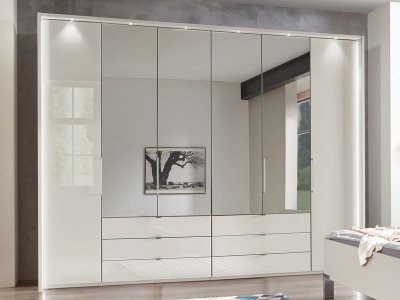 Luxusní skříň se zrcadlem KANSAS bílá champagne/sklo