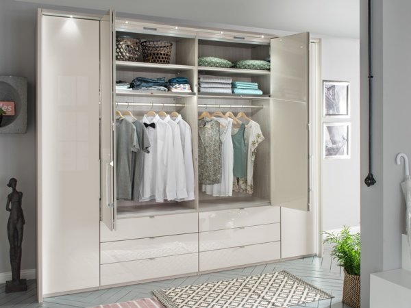 Luxusní ložnicová sestava KANSAS bílá champagne/sklo