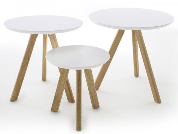 Sada tří konferenčních stolků ve skandinávském stylu SINIO dub přírodní/bílá