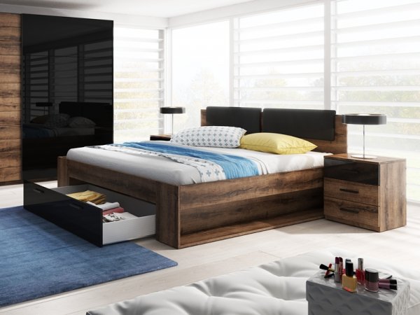 Moderní ložnice GALAXY dub Monastery/černý lesk