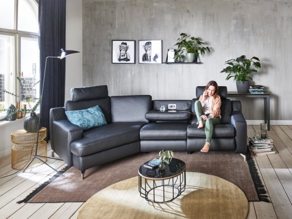 Kožená rohová sedací souprava PRISMA s funkcí relax