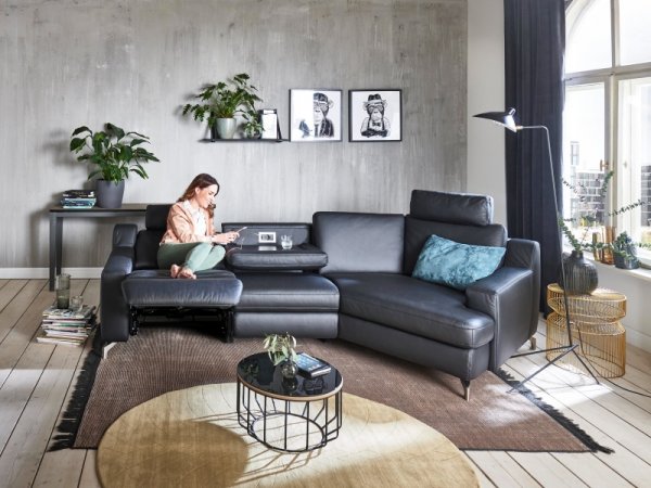 Kožená rohová sedací souprava PRISMA s funkcí relax