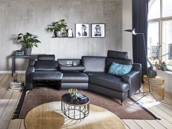 Kožená rohová sedací souprava PRISMA s funkcí relax