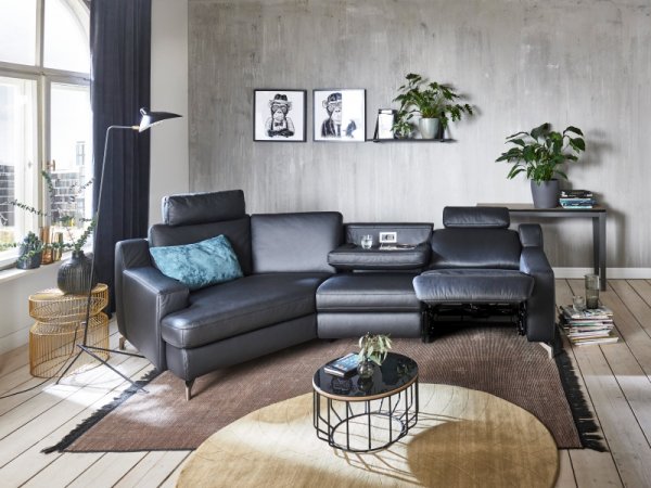 Kožená rohová sedací souprava PRISMA s funkcí relax