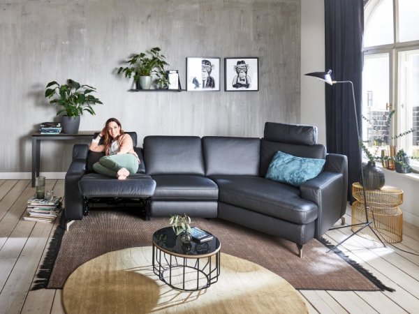 Kožená rohová sedací souprava PRISMA s funkcí relax