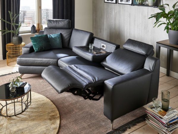 Kožená rohová sedací souprava PRISMA s funkcí relax