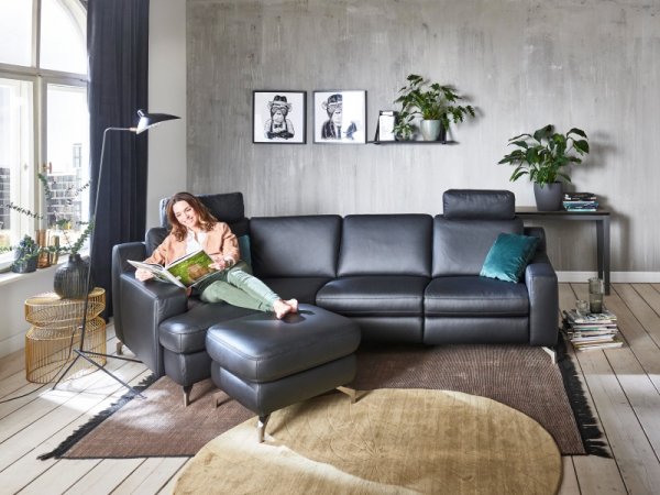 Kožená rohová sedací souprava PRISMA s funkcí relax