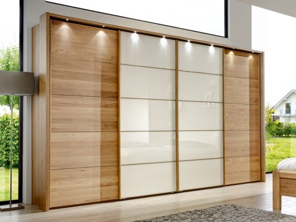 Šatní skříň s posuvnými dveřmi TOLEDO dub/sklo Magnólie