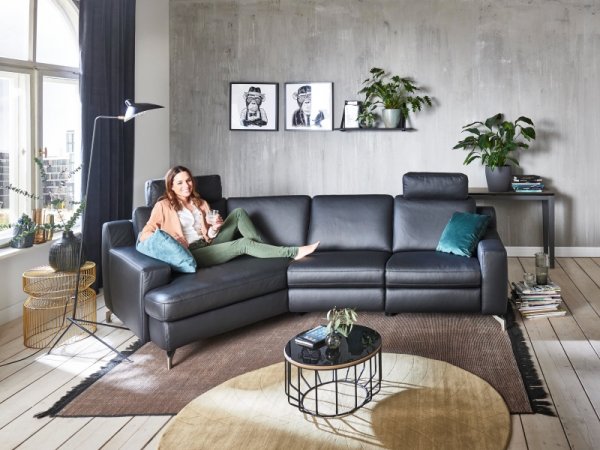 Kožená rohová sedací souprava PRISMA s funkcí relax