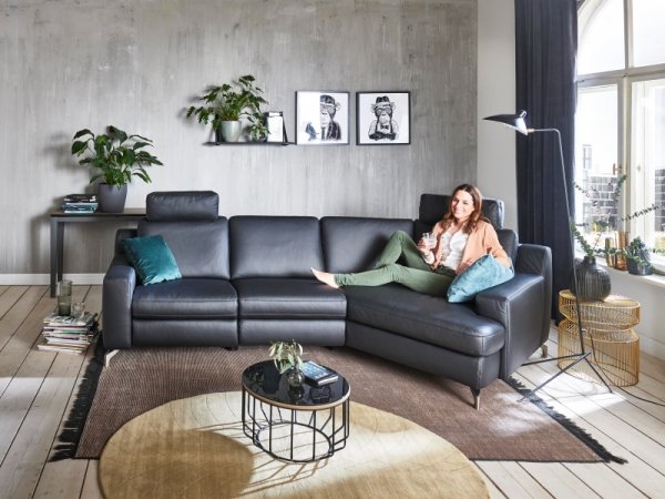 Kožená rohová sedací souprava PRISMA s funkcí relax