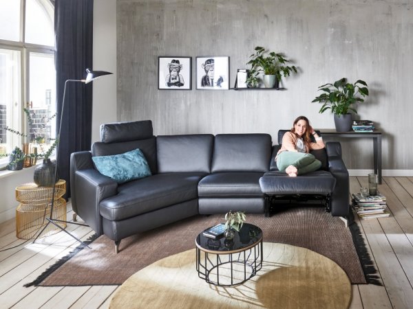 Kožená rohová sedací souprava PRISMA s funkcí relax