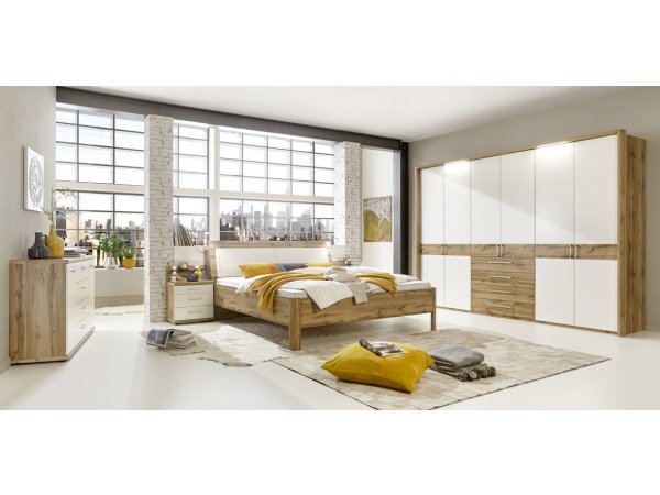 Moderní postel PADUA alpská bílá/dub