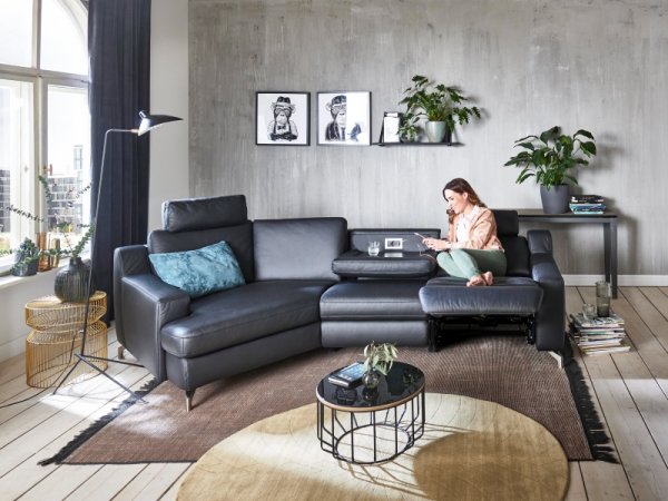 Kožená rohová sedací souprava PRISMA s funkcí relax