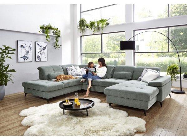 Rohová sedací souprava do tvaru U s nastavitelnou hloubkou sedáku AMICA