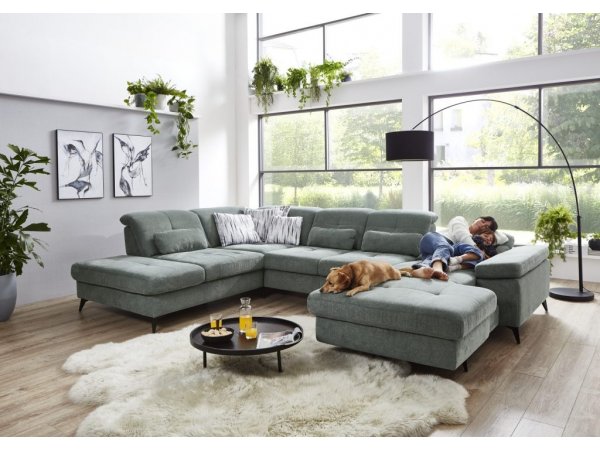 Rohová sedací souprava do tvaru U s nastavitelnou hloubkou sedáku AMICA