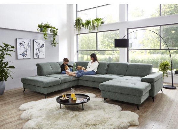 Rohová sedací souprava do tvaru U s nastavitelnou hloubkou sedáku AMICA