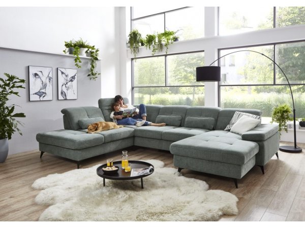 Rohová sedací souprava do tvaru U s nastavitelnou hloubkou sedáku AMICA